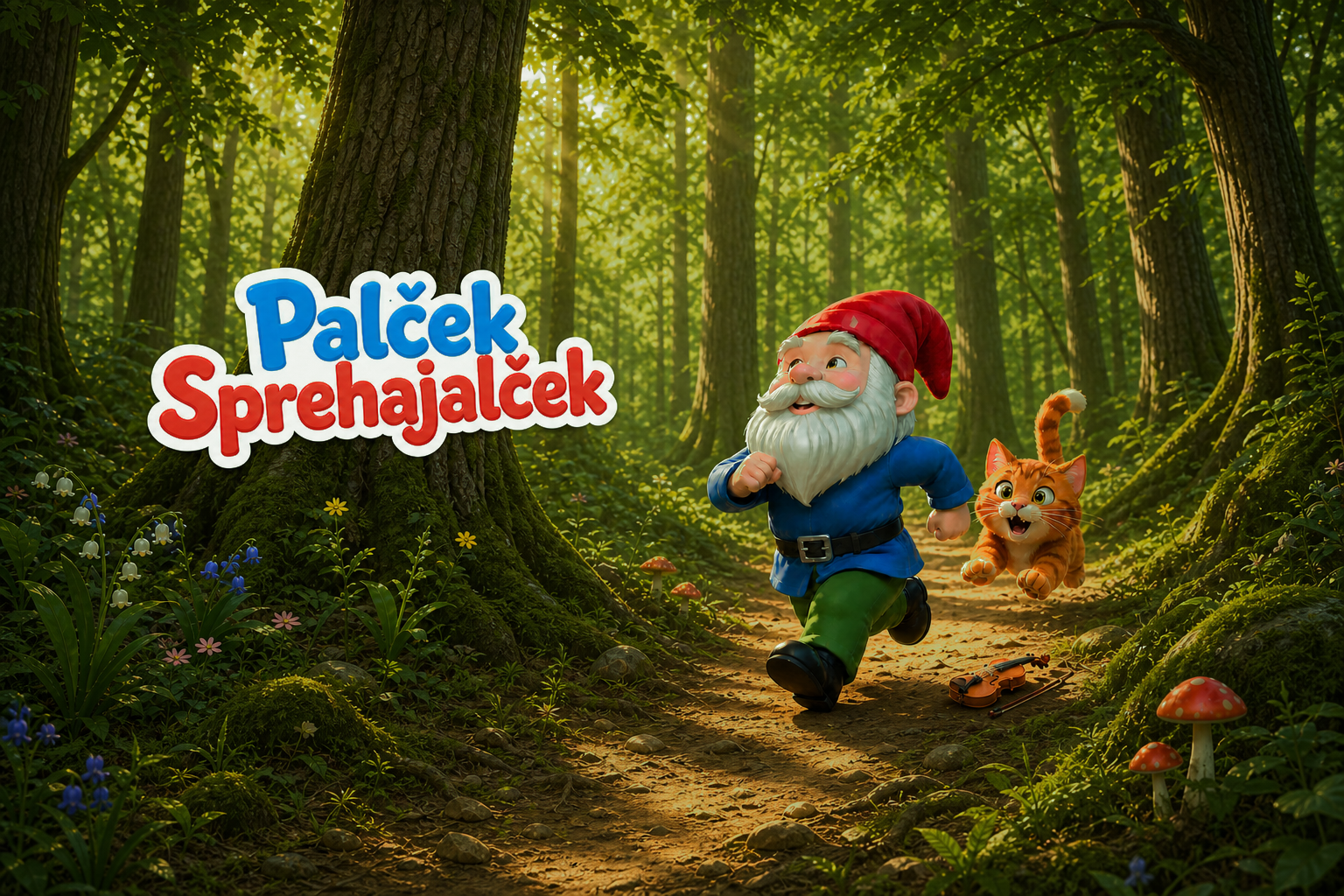 Palček Sprehajalček teče pred Azraelom po gozdni poti